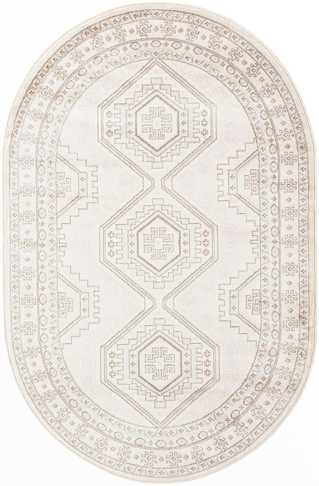 Ivory 5' 3 x 8' Charlotte Oval Area Rug 100% Polypropylene With Jute Backing Traditional Classical Durable Carpet for Living Dining Office Rooms for Sale at Rug Engine