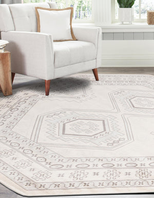 Ivory 5' 3 x 5' 3 Charlotte Octagon Area Rug 100% Polypropylene With Jute Backing Traditional Classical Durable Carpet for Living Dining Office Rooms for Sale at Rug Engine