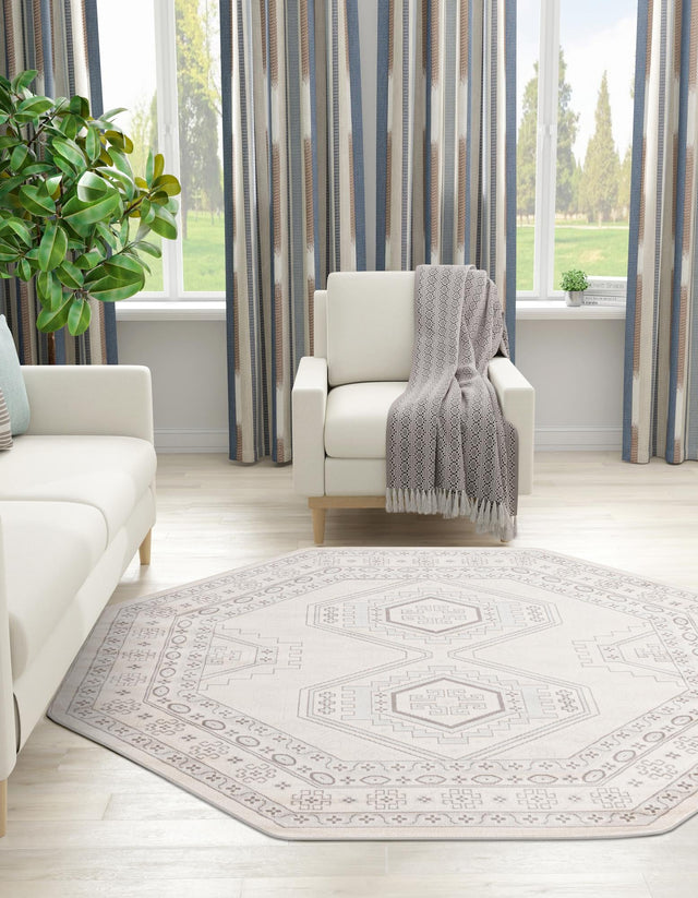 Ivory 7' 10 x 7' 10 Charlotte Octagon Area Rug 100% Polypropylene With Jute Backing Traditional Classical Durable Carpet for Living Dining Office Rooms for Sale at Rug Engine
