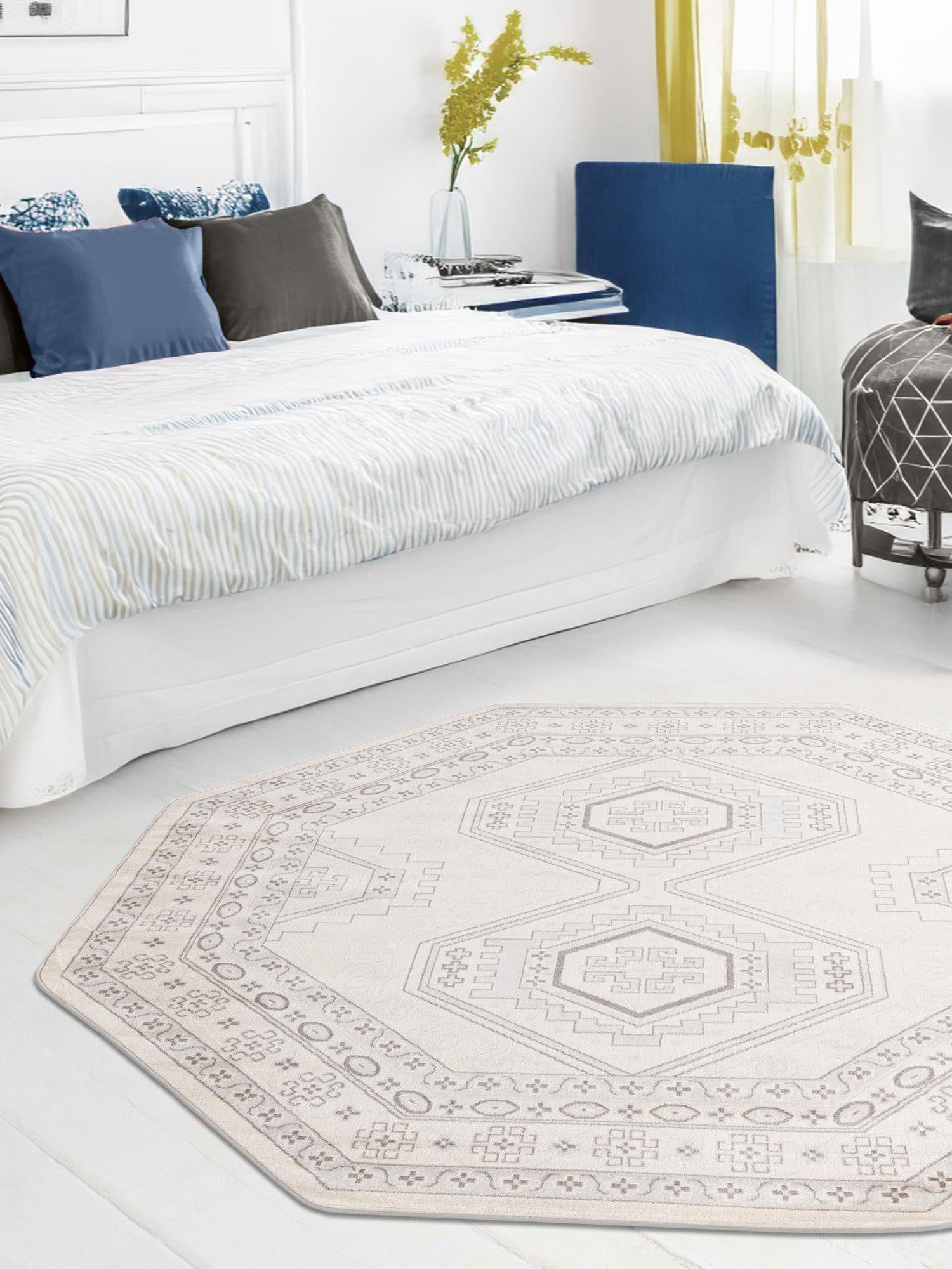 Ivory 5' 3 x 5' 3 Charlotte Octagon Area Rug 100% Polypropylene With Jute Backing Traditional Classical Durable Carpet for Living Dining Office Rooms for Sale at Rug Engine