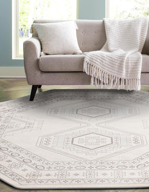 Ivory 7' 10 x 7' 10 Charlotte Octagon Area Rug 100% Polypropylene With Jute Backing Traditional Classical Durable Carpet for Living Dining Office Rooms for Sale at Rug Engine