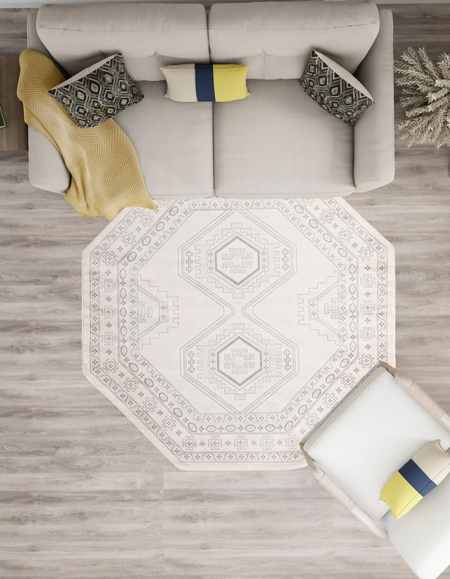 Ivory 7' 10 x 7' 10 Charlotte Octagon Area Rug 100% Polypropylene With Jute Backing Traditional Classical Durable Carpet for Living Dining Office Rooms for Sale at Rug Engine
