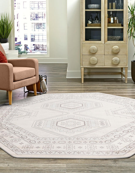 Ivory 7' 10 x 7' 10 Charlotte Octagon Area Rug 100% Polypropylene With Jute Backing Traditional Classical Durable Carpet for Living Dining Office Rooms for Sale at Rug Engine
