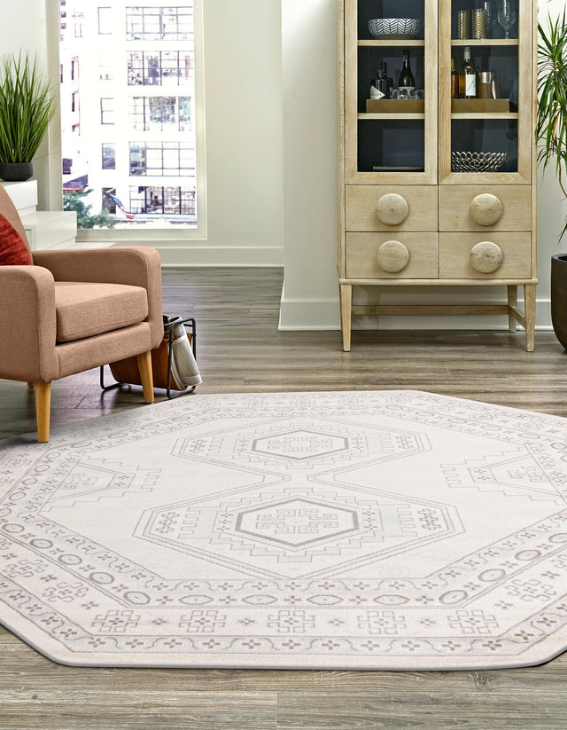 Ivory 7' 10 x 7' 10 Charlotte Octagon Area Rug 100% Polypropylene With Jute Backing Traditional Classical Durable Carpet for Living Dining Office Rooms for Sale at Rug Engine