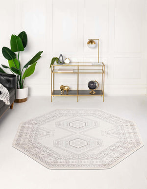 Ivory 7' 10 x 7' 10 Charlotte Octagon Area Rug 100% Polypropylene With Jute Backing Traditional Classical Durable Carpet for Living Dining Office Rooms for Sale at Rug Engine