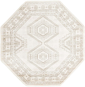 Ivory 5' 3 x 5' 3 Charlotte Octagon Area Rug 100% Polypropylene With Jute Backing Traditional Classical Durable Carpet for Living Dining Office Rooms for Sale at Rug Engine
