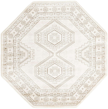 Ivory 5' 3 x 5' 3 Charlotte Octagon Area Rug 100% Polypropylene With Jute Backing Traditional Classical Durable Carpet for Living Dining Office Rooms for Sale at Rug Engine