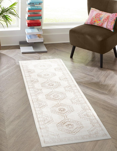 Ivory 2' x 10' Charlotte Runner Area Rug 100% Polypropylene With Jute Backing Traditional Classical Durable Carpet for Living Dining Office Rooms for Sale at Rug Engine