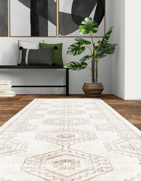 Ivory 2' x 10' Charlotte Runner Area Rug 100% Polypropylene With Jute Backing Traditional Classical Durable Carpet for Living Dining Office Rooms for Sale at Rug Engine