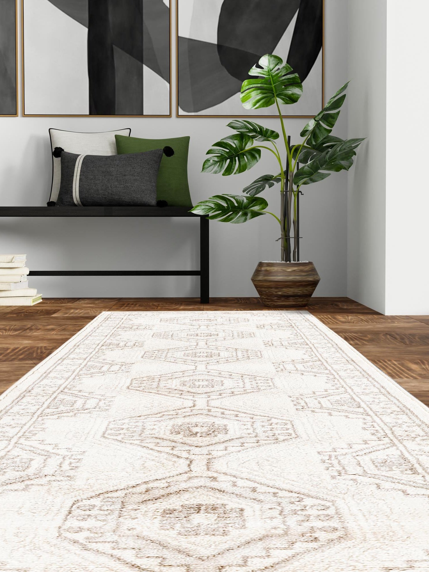 Ivory 2' x 8' Charlotte Runner Area Rug 100% Polypropylene With Jute Backing Traditional Classical Durable Carpet for Living Dining Office Rooms for Sale at Rug Engine