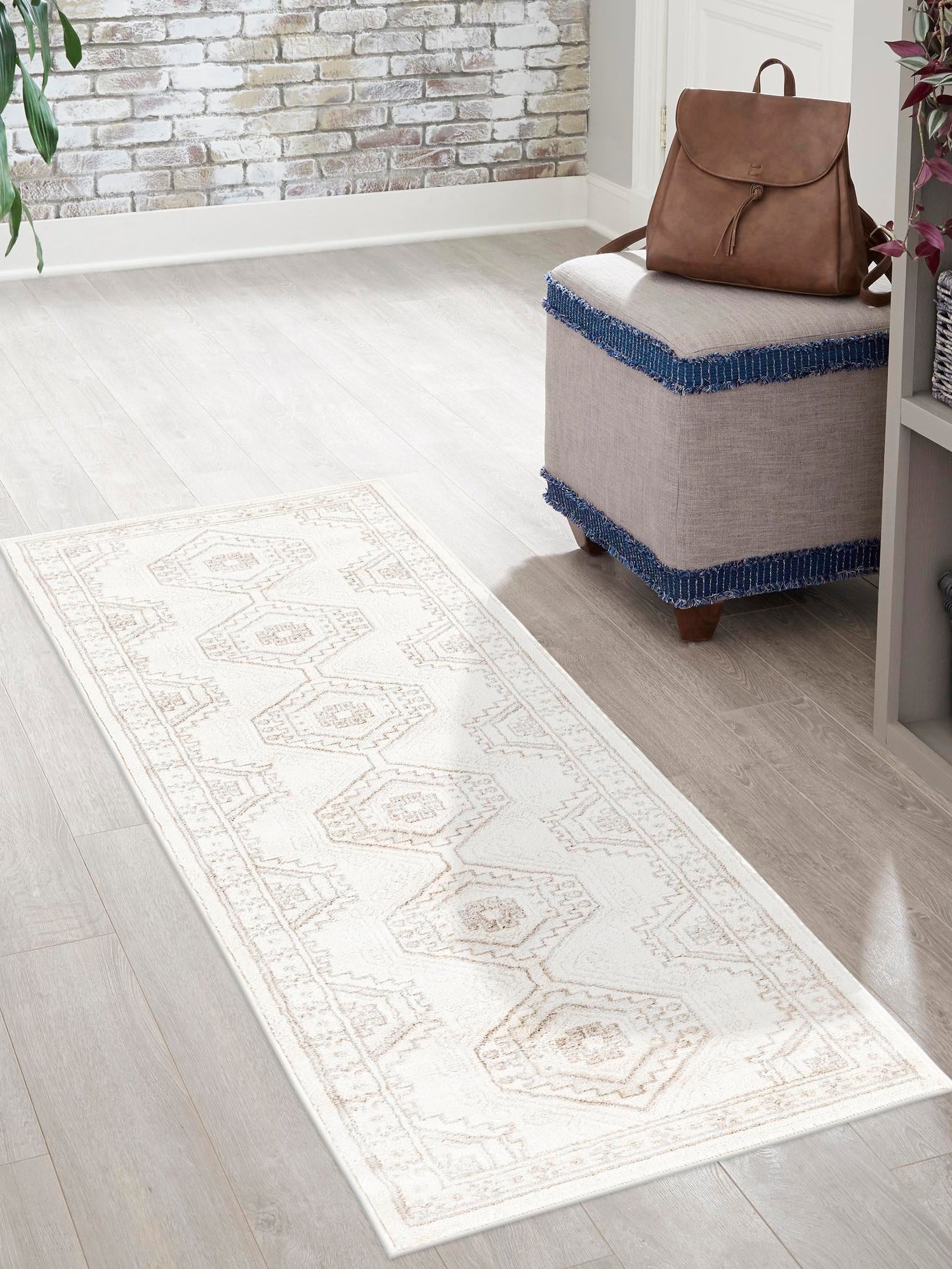 Ivory 2' x 6' 1 Charlotte Runner Area Rug 100% Polypropylene With Jute Backing Traditional Classical Durable Carpet for Living Dining Office Rooms for Sale at Rug Engine