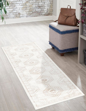 Ivory 2' x 6' 1 Charlotte Runner Area Rug 100% Polypropylene With Jute Backing Traditional Classical Durable Carpet for Living Dining Office Rooms for Sale at Rug Engine