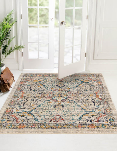 Ivory 6' 1 x 6' 1 Lola Square Area Rug Polypropylene With Jute Backing Traditional Pattern Easy Clean Carpet for Home Interior Design for Sale at Rug Engine