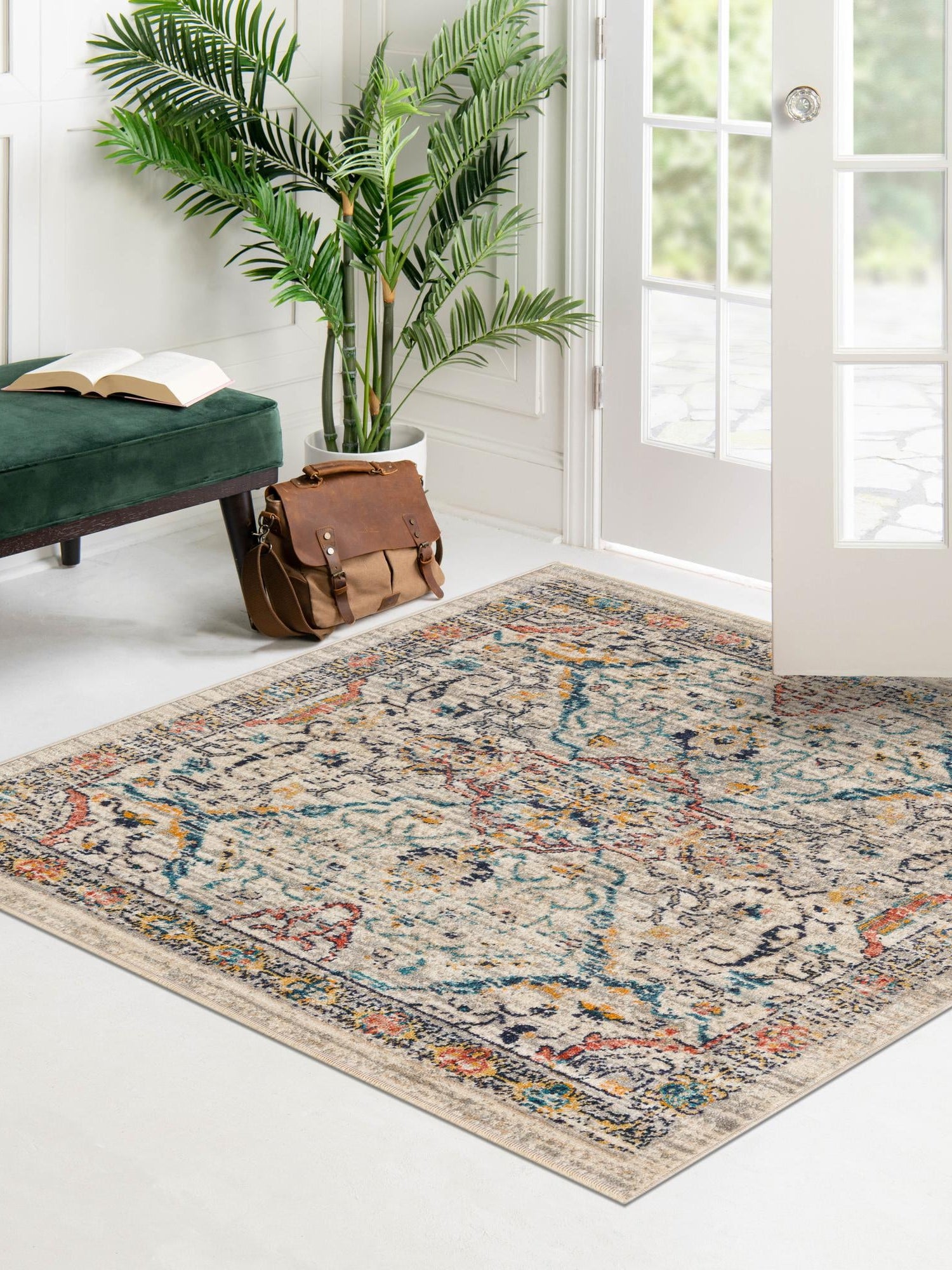 Ivory 6' 1 x 6' 1 Lola Square Area Rug Polypropylene With Jute Backing Traditional Pattern Easy Clean Carpet for Home Interior Design for Sale at Rug Engine