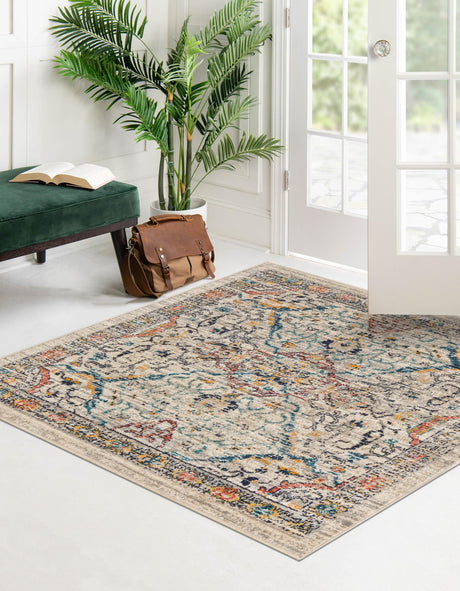 Ivory 6' 1 x 6' 1 Lola Square Area Rug Polypropylene With Jute Backing Traditional Pattern Easy Clean Carpet for Home Interior Design for Sale at Rug Engine
