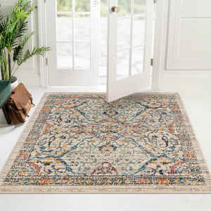 Ivory 7' 10 x 7' 10 Lola Square Area Rug Polypropylene With Jute Backing Traditional Pattern Easy Clean Carpet for Home Interior Design for Sale at Rug Engine
