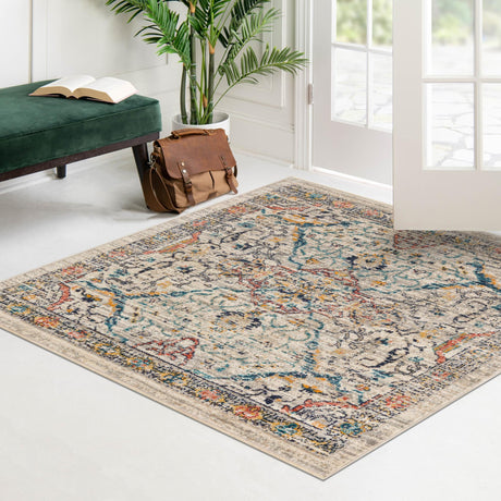 Ivory 7' 10 x 7' 10 Lola Square Area Rug Polypropylene With Jute Backing Traditional Pattern Easy Clean Carpet for Home Interior Design for Sale at Rug Engine