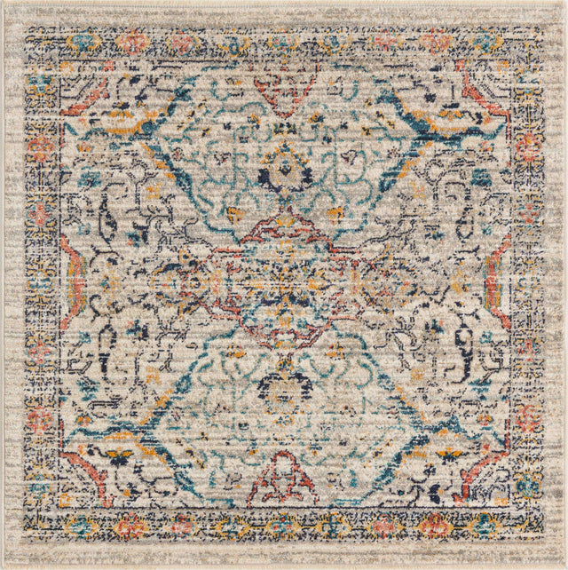 Ivory 3' 11 x 3' 11 Lola Square Area Rug Polypropylene With Jute Backing Traditional Pattern Easy Clean Carpet for Home Interior Design for Sale at Rug Engine