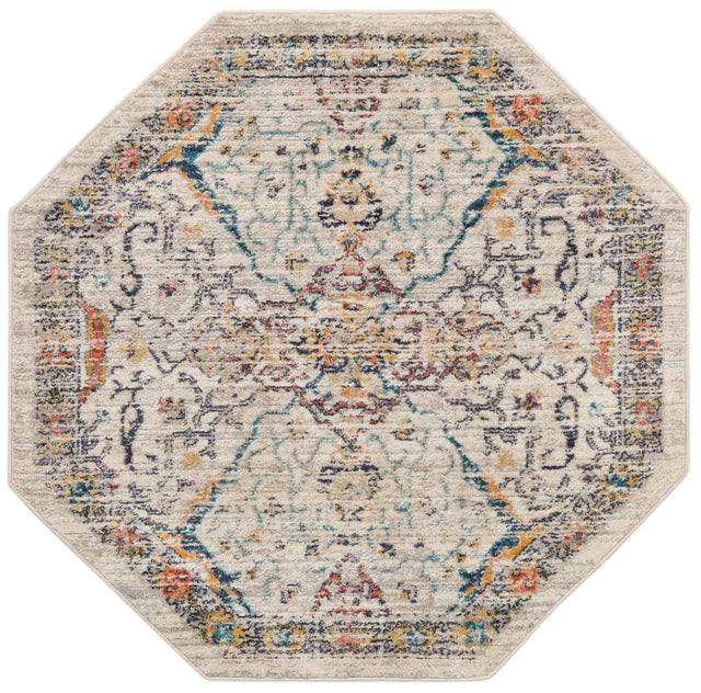Ivory 3' 11 x 3' 11 Lola Octagon Area Rug Polypropylene With Jute Backing Traditional Pattern Easy Clean Carpet for Home Interior Design for Sale at Rug Engine