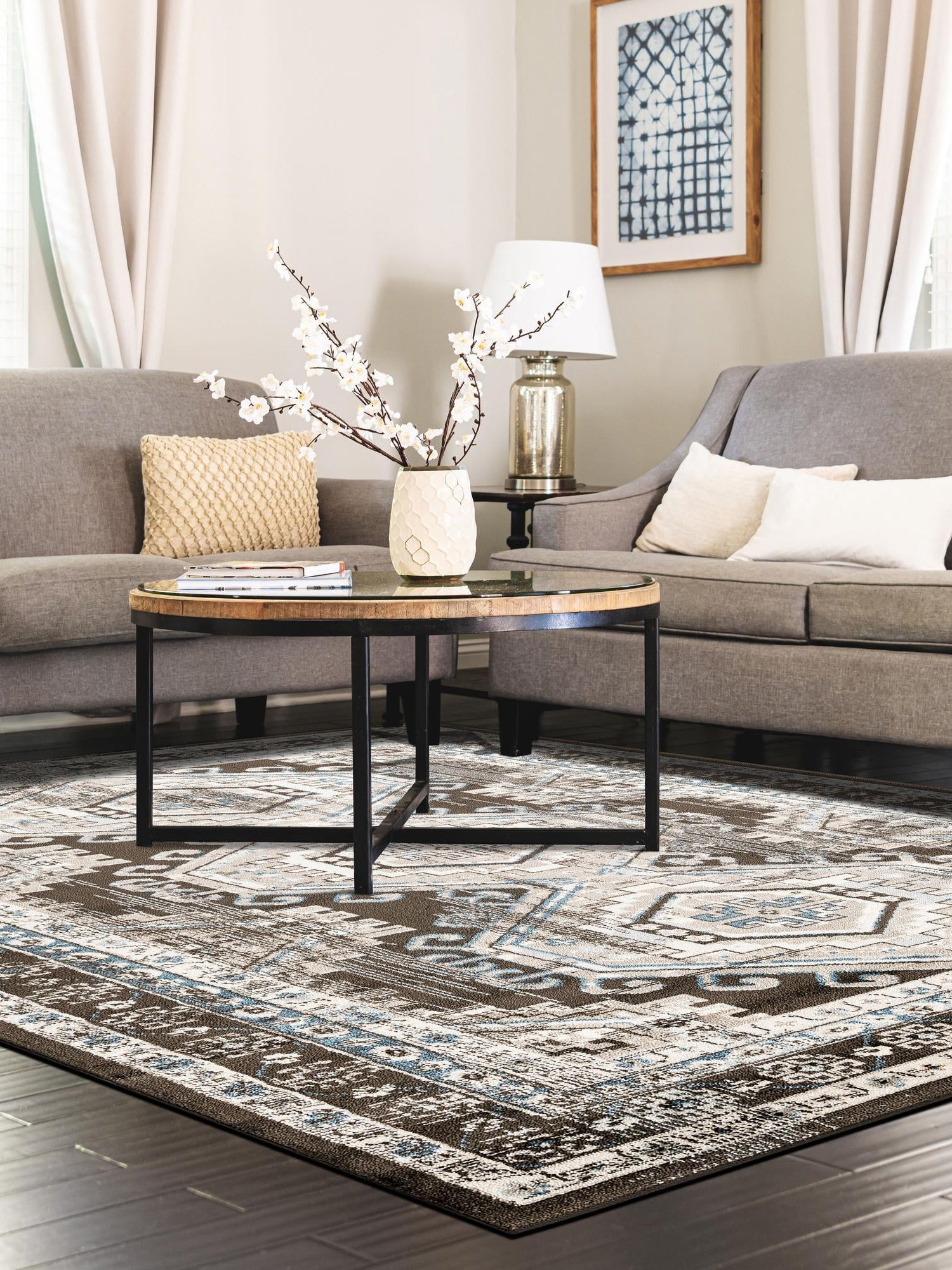 Gray 4' 1 x 6' 1 Charlotte Rectangle Area Rug 100% Polypropylene With Jute Backing Traditional Classical Durable Carpet for Living Dining Office Rooms for Sale at Rug Engine