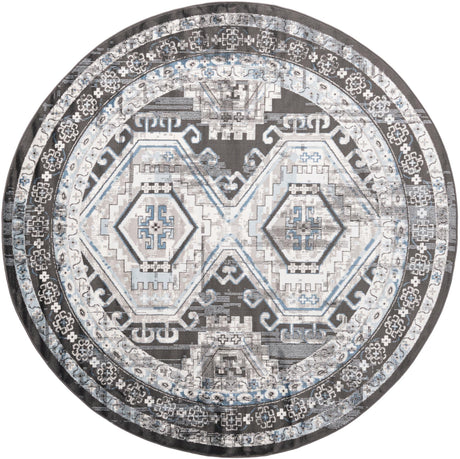 Gray 7' 10 x 7' 10 Charlotte Round Area Rug 100% Polypropylene With Jute Backing Traditional Classical Durable Carpet for Living Dining Office Rooms for Sale at Rug Engine