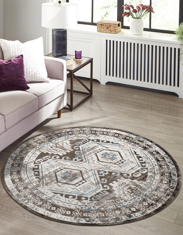 Gray 7' 10 x 7' 10 Charlotte Round Area Rug 100% Polypropylene With Jute Backing Traditional Classical Durable Carpet for Living Dining Office Rooms for Sale at Rug Engine