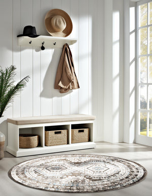 Gray 5' 3 x 5' 3 Charlotte Round Area Rug 100% Polypropylene With Jute Backing Traditional Classical Durable Carpet for Living Dining Office Rooms for Sale at Rug Engine