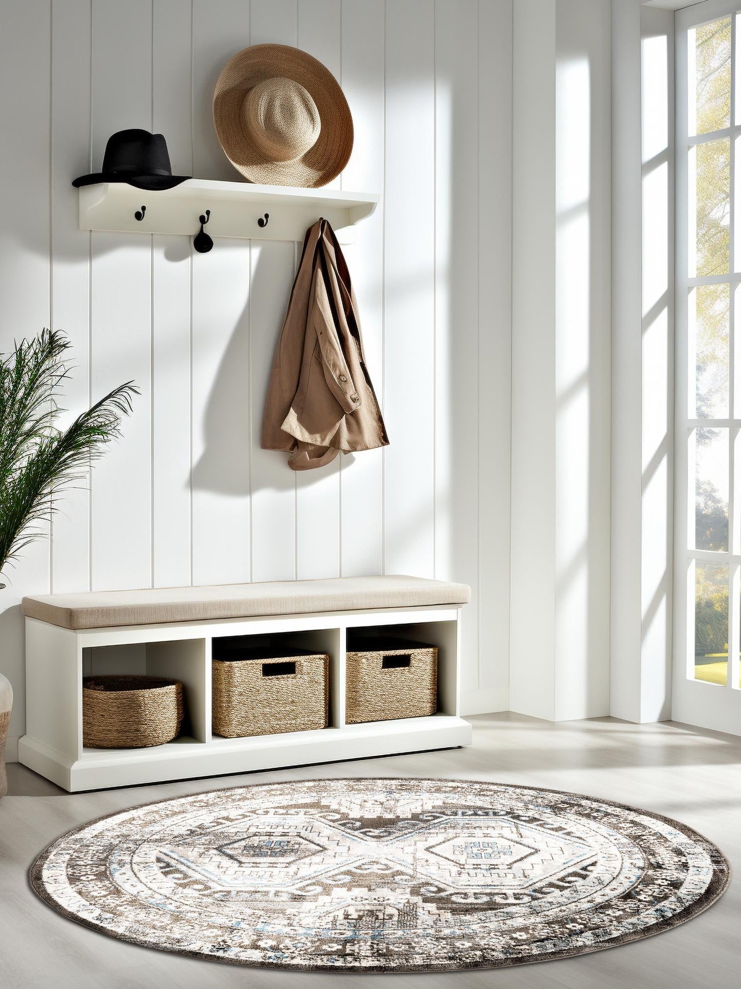 Gray 3' 1 x 3' 1 Charlotte Round Area Rug 100% Polypropylene With Jute Backing Traditional Classical Durable Carpet for Living Dining Office Rooms for Sale at Rug Engine