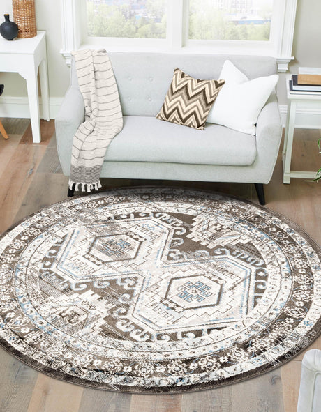 Gray 7' 10 x 7' 10 Charlotte Round Area Rug 100% Polypropylene With Jute Backing Traditional Classical Durable Carpet for Living Dining Office Rooms for Sale at Rug Engine