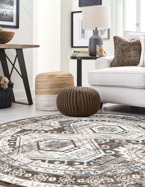 Gray 7' 10 x 7' 10 Charlotte Round Area Rug 100% Polypropylene With Jute Backing Traditional Classical Durable Carpet for Living Dining Office Rooms for Sale at Rug Engine