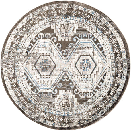 Gray 5' 3 x 5' 3 Charlotte Round Area Rug 100% Polypropylene With Jute Backing Traditional Classical Durable Carpet for Living Dining Office Rooms for Sale at Rug Engine