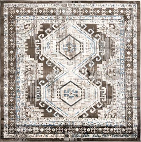 Gray 7' 10 x 7' 10 Charlotte Square Area Rug 100% Polypropylene With Jute Backing Traditional Classical Durable Carpet for Living Dining Office Rooms for Sale at Rug Engine