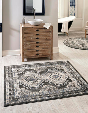 Gray 7' 10 x 7' 10 Charlotte Square Area Rug 100% Polypropylene With Jute Backing Traditional Classical Durable Carpet for Living Dining Office Rooms for Sale at Rug Engine