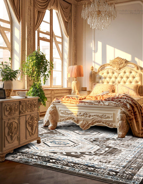 Gray 5' 3 x 5' 3 Charlotte Square Area Rug 100% Polypropylene With Jute Backing Traditional Classical Durable Carpet for Living Dining Office Rooms for Sale at Rug Engine