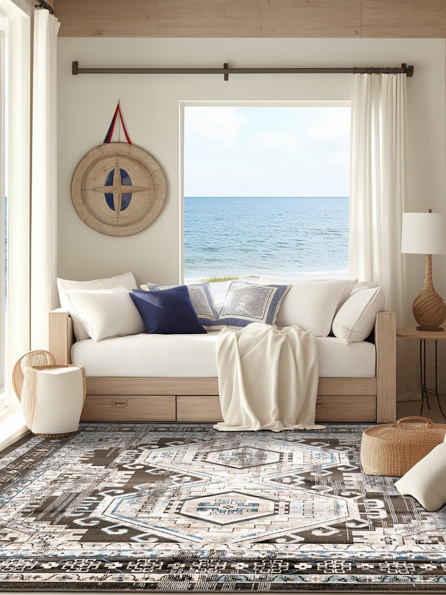 Gray 5' 3 x 5' 3 Charlotte Square Area Rug 100% Polypropylene With Jute Backing Traditional Classical Durable Carpet for Living Dining Office Rooms for Sale at Rug Engine