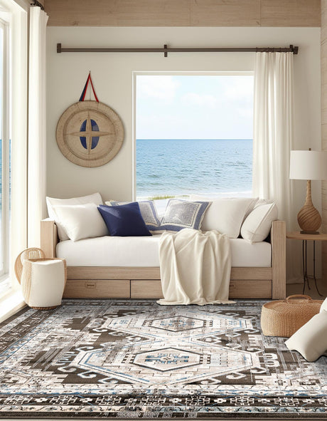 Gray 7' 10 x 7' 10 Charlotte Square Area Rug 100% Polypropylene With Jute Backing Traditional Classical Durable Carpet for Living Dining Office Rooms for Sale at Rug Engine
