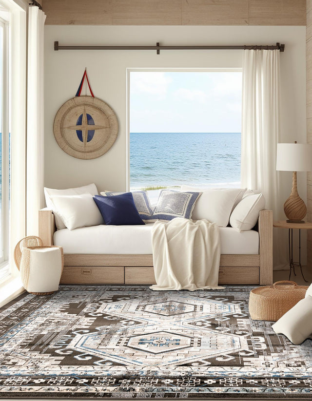 Gray 7' 10 x 7' 10 Charlotte Square Area Rug 100% Polypropylene With Jute Backing Traditional Classical Durable Carpet for Living Dining Office Rooms for Sale at Rug Engine