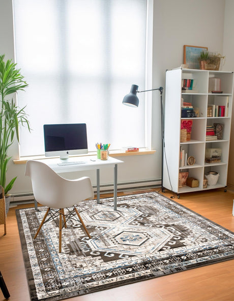 Gray 4' 1 x 4' 1 Charlotte Square Area Rug 100% Polypropylene With Jute Backing Traditional Classical Durable Carpet for Living Dining Office Rooms for Sale at Rug Engine