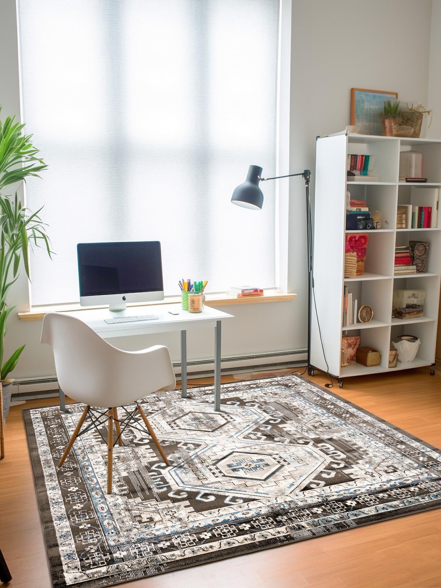 Gray 5' 3 x 5' 3 Charlotte Square Area Rug 100% Polypropylene With Jute Backing Traditional Classical Durable Carpet for Living Dining Office Rooms for Sale at Rug Engine