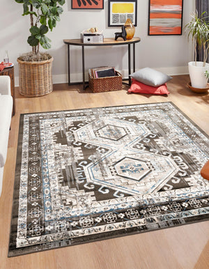 Gray 4' 1 x 4' 1 Charlotte Square Area Rug 100% Polypropylene With Jute Backing Traditional Classical Durable Carpet for Living Dining Office Rooms for Sale at Rug Engine