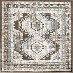 Gray 5' 3 x 5' 3 Charlotte Square Area Rug 100% Polypropylene With Jute Backing Traditional Classical Durable Carpet for Living Dining Office Rooms for Sale at Rug Engine