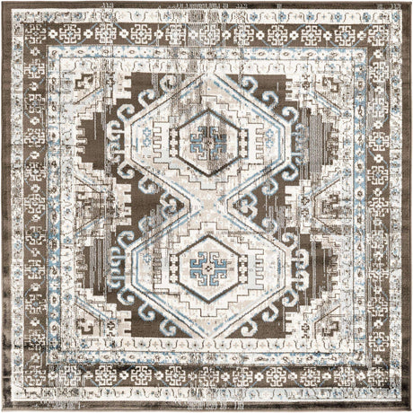 Gray 5' 3 x 5' 3 Charlotte Square Area Rug 100% Polypropylene With Jute Backing Traditional Classical Durable Carpet for Living Dining Office Rooms for Sale at Rug Engine