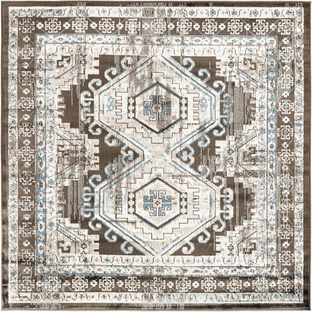 Gray 5' 3 x 5' 3 Charlotte Square Area Rug 100% Polypropylene With Jute Backing Traditional Classical Durable Carpet for Living Dining Office Rooms for Sale at Rug Engine