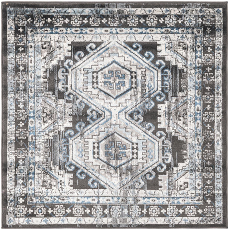 Gray 4' 1 x 4' 1 Charlotte Square Area Rug 100% Polypropylene With Jute Backing Traditional Classical Durable Carpet for Living Dining Office Rooms for Sale at Rug Engine