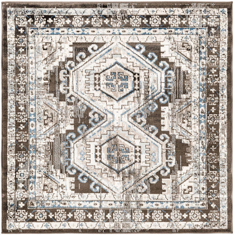 Gray 4' 1 x 4' 1 Charlotte Square Area Rug 100% Polypropylene With Jute Backing Traditional Classical Durable Carpet for Living Dining Office Rooms for Sale at Rug Engine