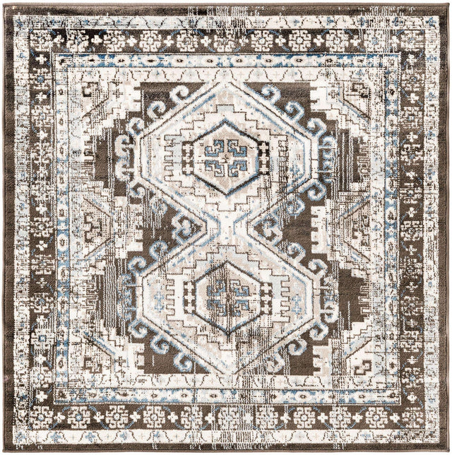 Gray 4' 1 x 4' 1 Charlotte Square Area Rug 100% Polypropylene With Jute Backing Traditional Classical Durable Carpet for Living Dining Office Rooms for Sale at Rug Engine