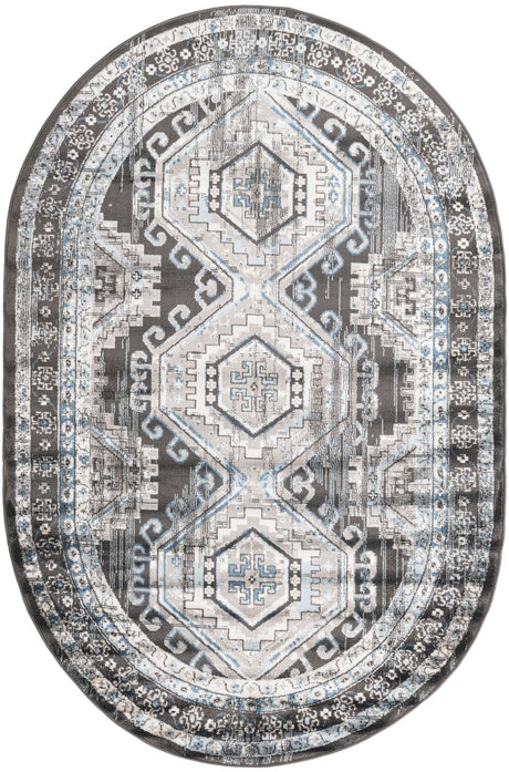 Gray 5' 3 x 8' Charlotte Oval Area Rug 100% Polypropylene With Jute Backing Traditional Classical Durable Carpet for Living Dining Office Rooms for Sale at Rug Engine