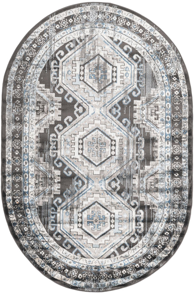 Gray 5' 3 x 8' Charlotte Oval Area Rug 100% Polypropylene With Jute Backing Traditional Classical Durable Carpet for Living Dining Office Rooms for Sale at Rug Engine