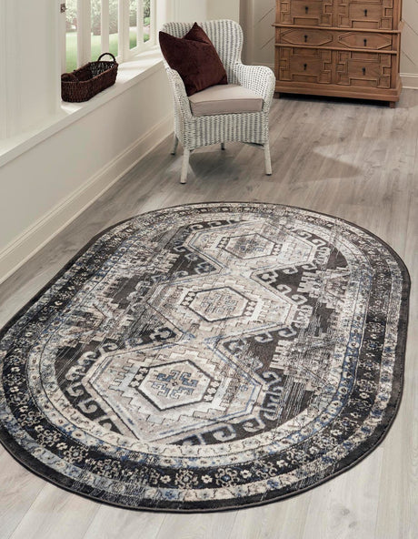 Gray 5' 3 x 8' Charlotte Oval Area Rug 100% Polypropylene With Jute Backing Traditional Classical Durable Carpet for Living Dining Office Rooms for Sale at Rug Engine