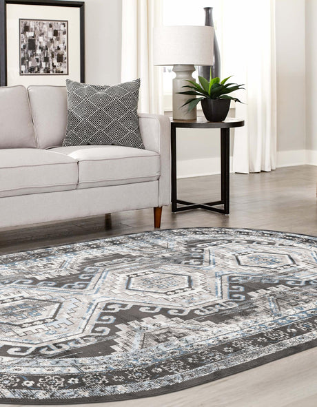 Gray 4' 1 x 6' 1 Charlotte Oval Area Rug 100% Polypropylene With Jute Backing Traditional Classical Durable Carpet for Living Dining Office Rooms for Sale at Rug Engine